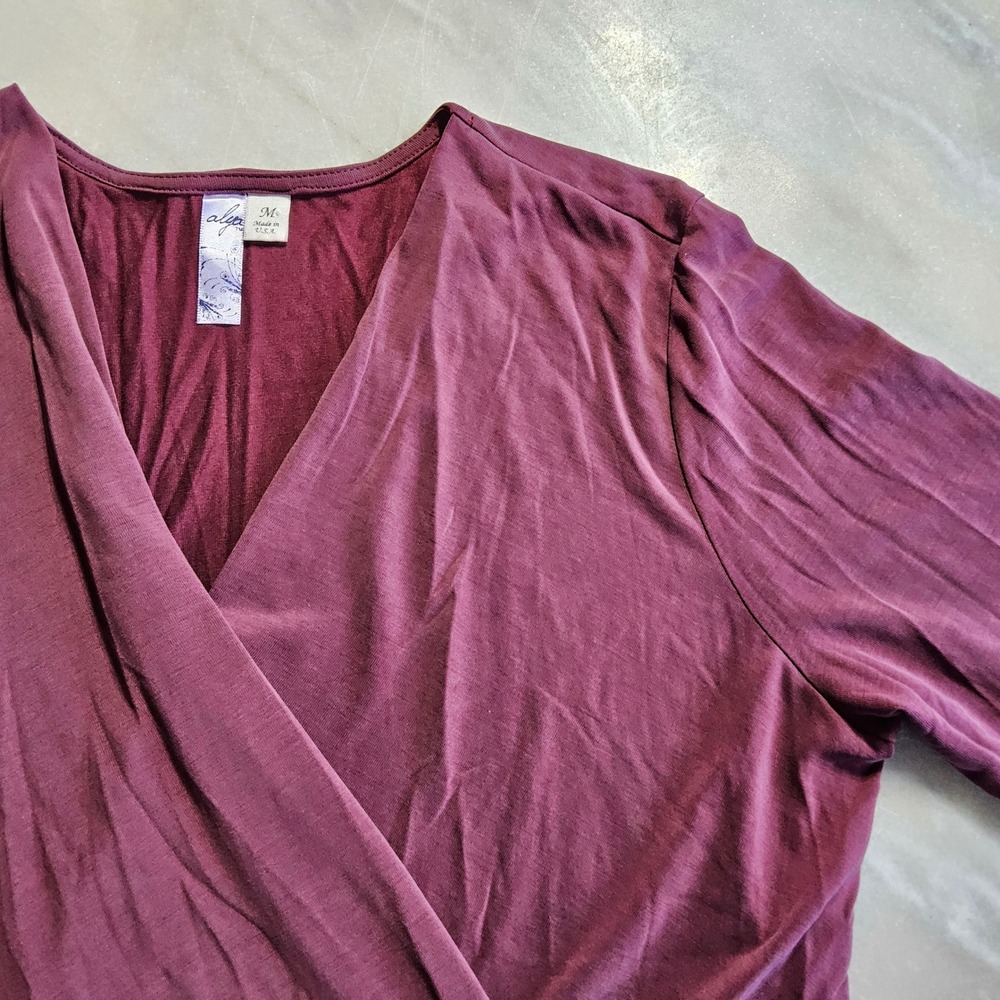 Alya Burgundy Wrap Top‎ Long Sleeve Made in USA Women's Medium
